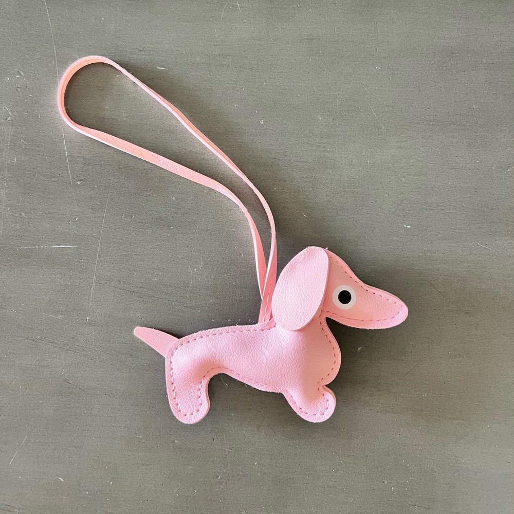 Light Pink Dog 4.5” Faux Leather Bag Purse Charm Accessory Puppy Weiner